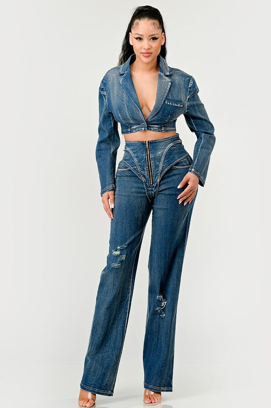 Fiona Denim Pant Set