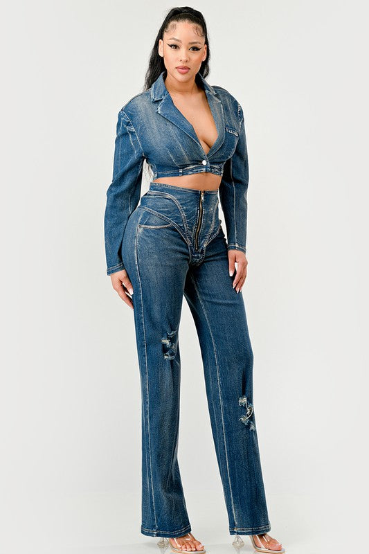 Fiona Denim Pant Set