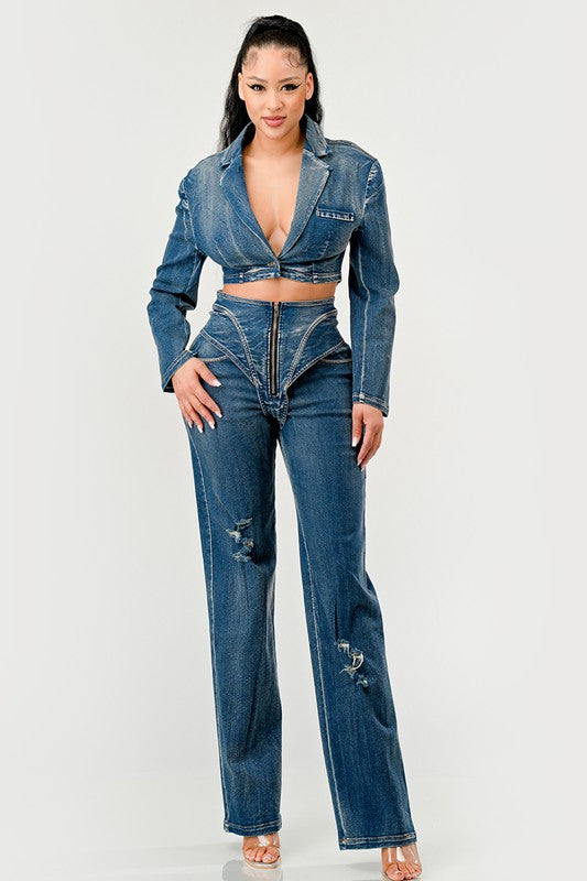 Fiona Denim Pant Set