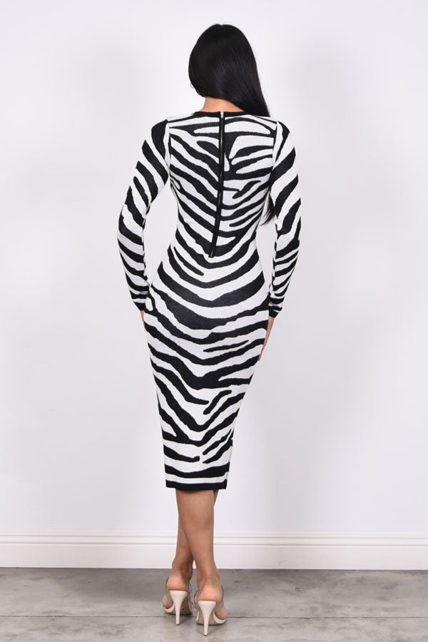 Wild Elegance Zebra Midi Sweater Dress