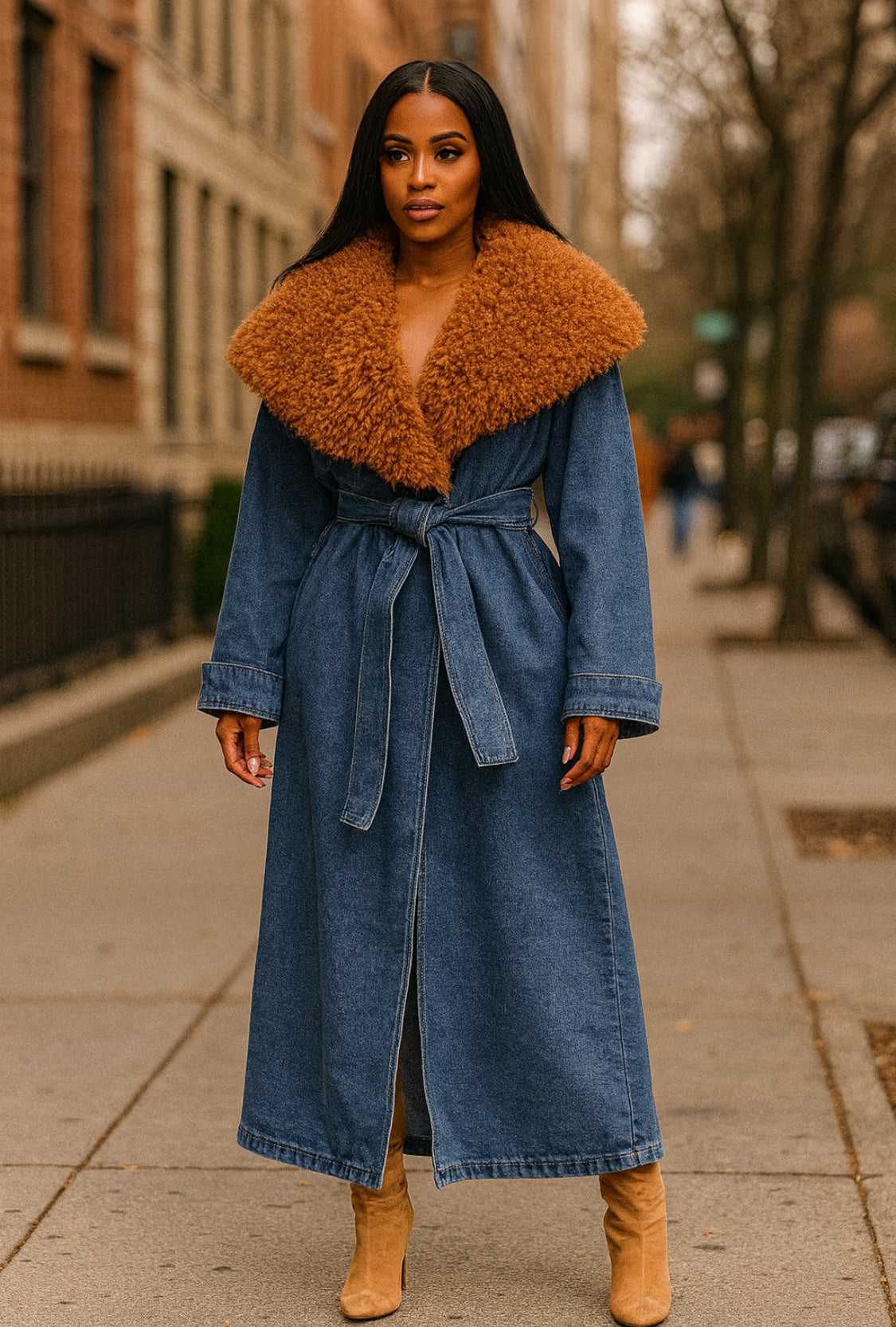 Athena Denim Fur Trench Coat