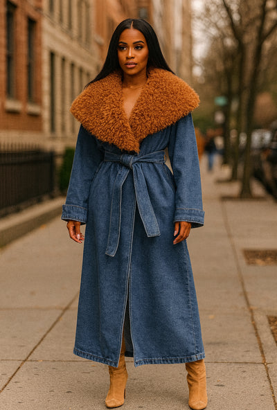 Athena Denim Fur Trench Coat