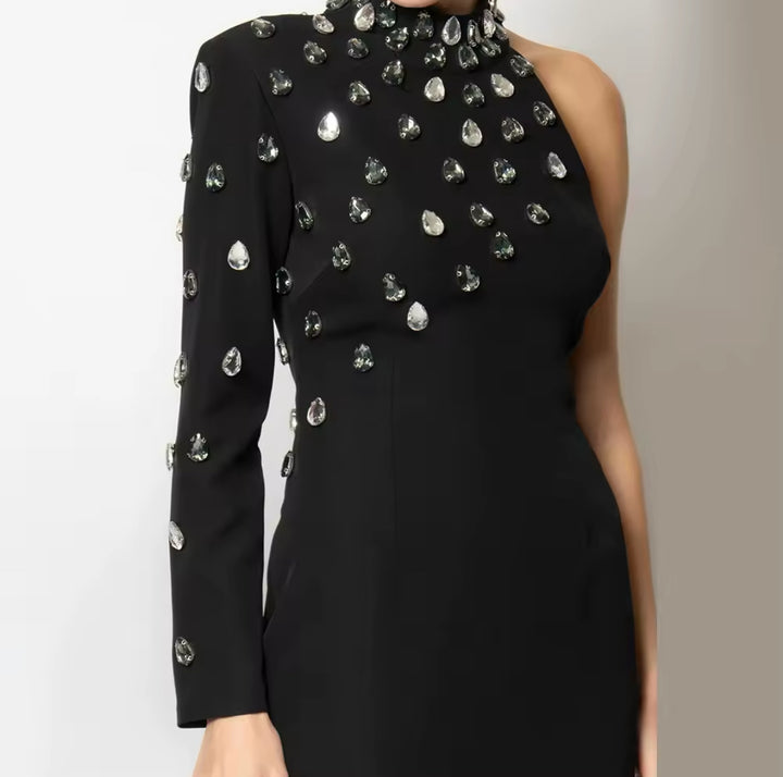 Diamonds Studded One Shoulder Dress