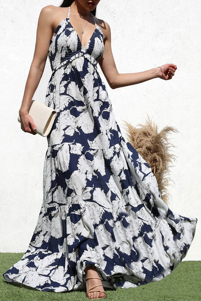 Scarlett Blue Mutli Print Halter Maxi Dress