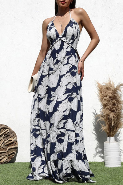 Scarlett Blue Mutli Print Halter Maxi Dress