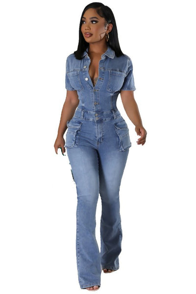 Medium Wash Denim Jumpsuit