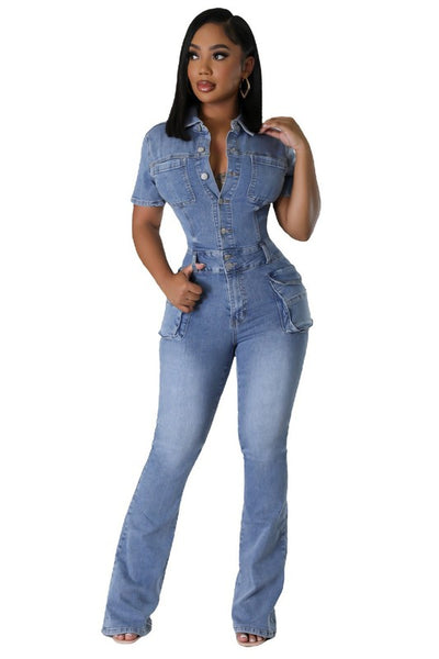 Medium Wash Denim Jumpsuit