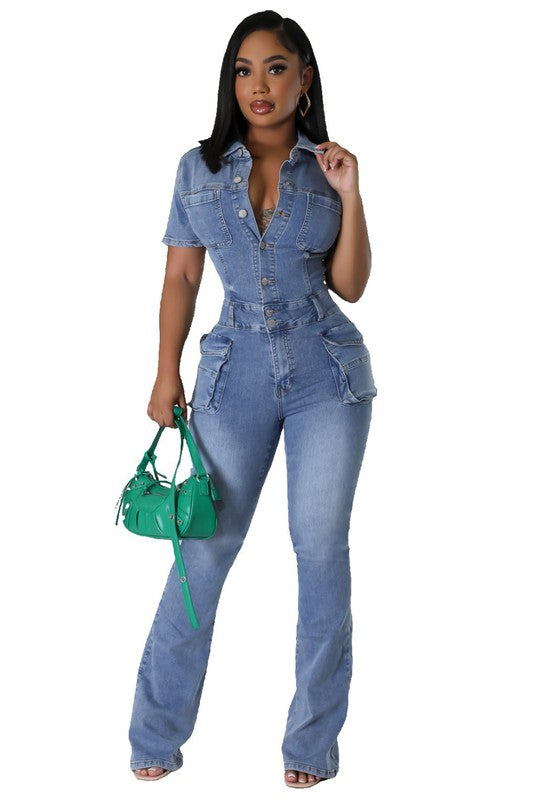 Medium Wash Denim Jumpsuit