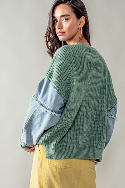 All About The Denim Sleeves Sweater