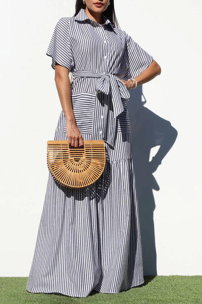 Vanity Striped Button Down Maxi Dress