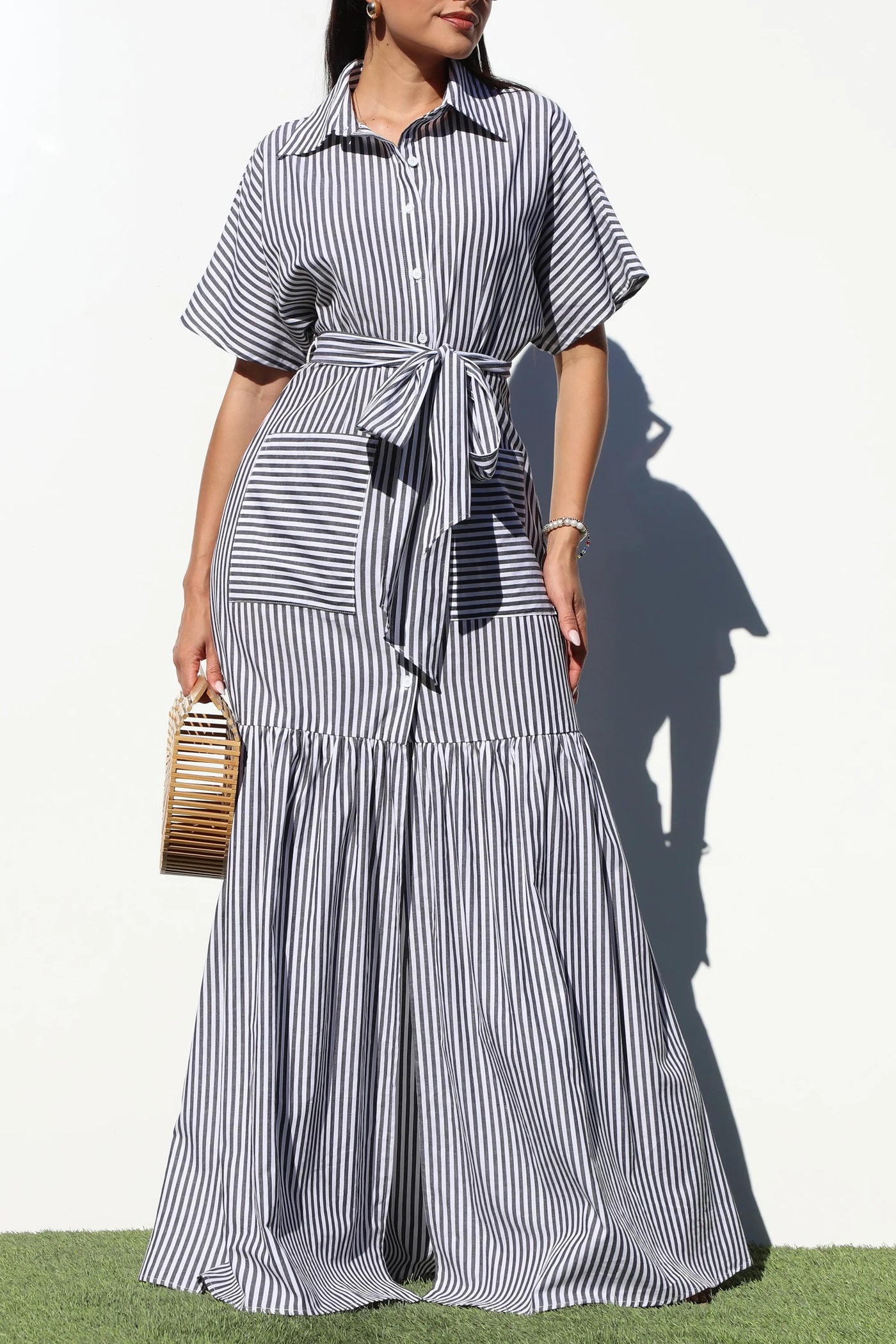 Vanity Striped Button Down Maxi Dress