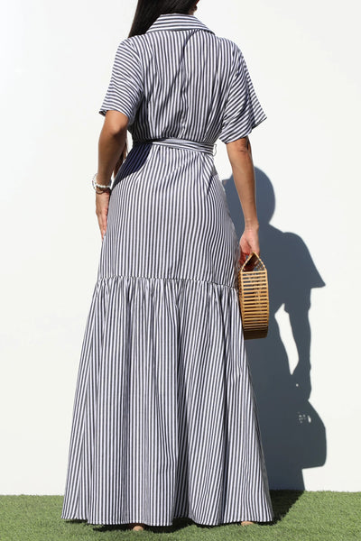 Vanity Striped Button Down Maxi Dress