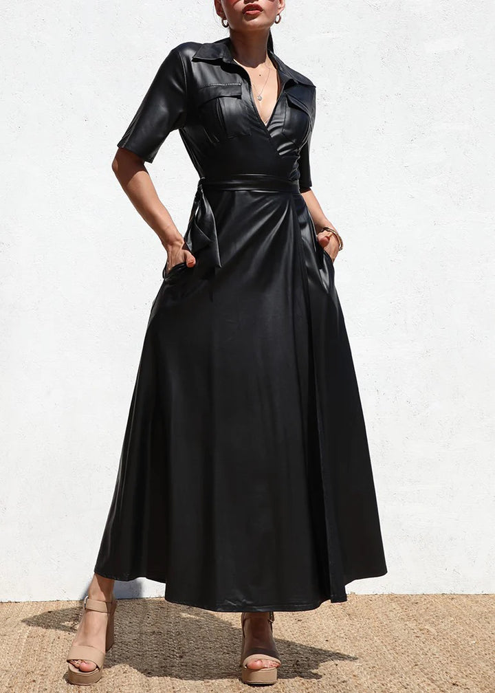 Sky Faux Wrap Leather Maxi Dress