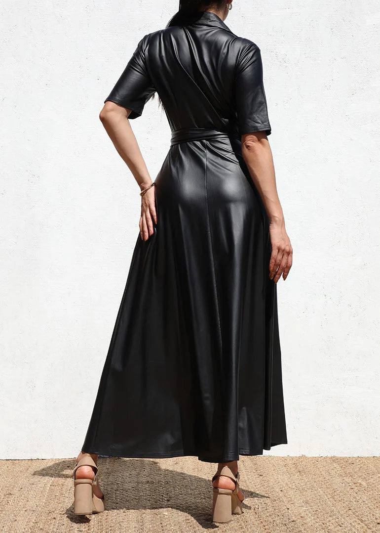 Sky Faux Wrap Leather Maxi Dress