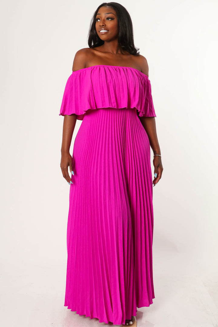 Off The Shoulder Pleated Maxi Dress
