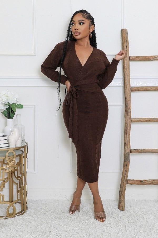 Cable Print Knit Midi Dress
