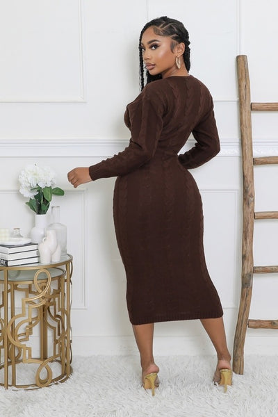 Cable Print Knit Midi Dress Brown / Small (4-6) by Moodt Fitz's Boutique Cable Print Knit Midi Dress Brown / Small (4-6) by Moodt Fitz's Boutique