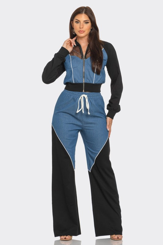 Azure Denim Color Block Set