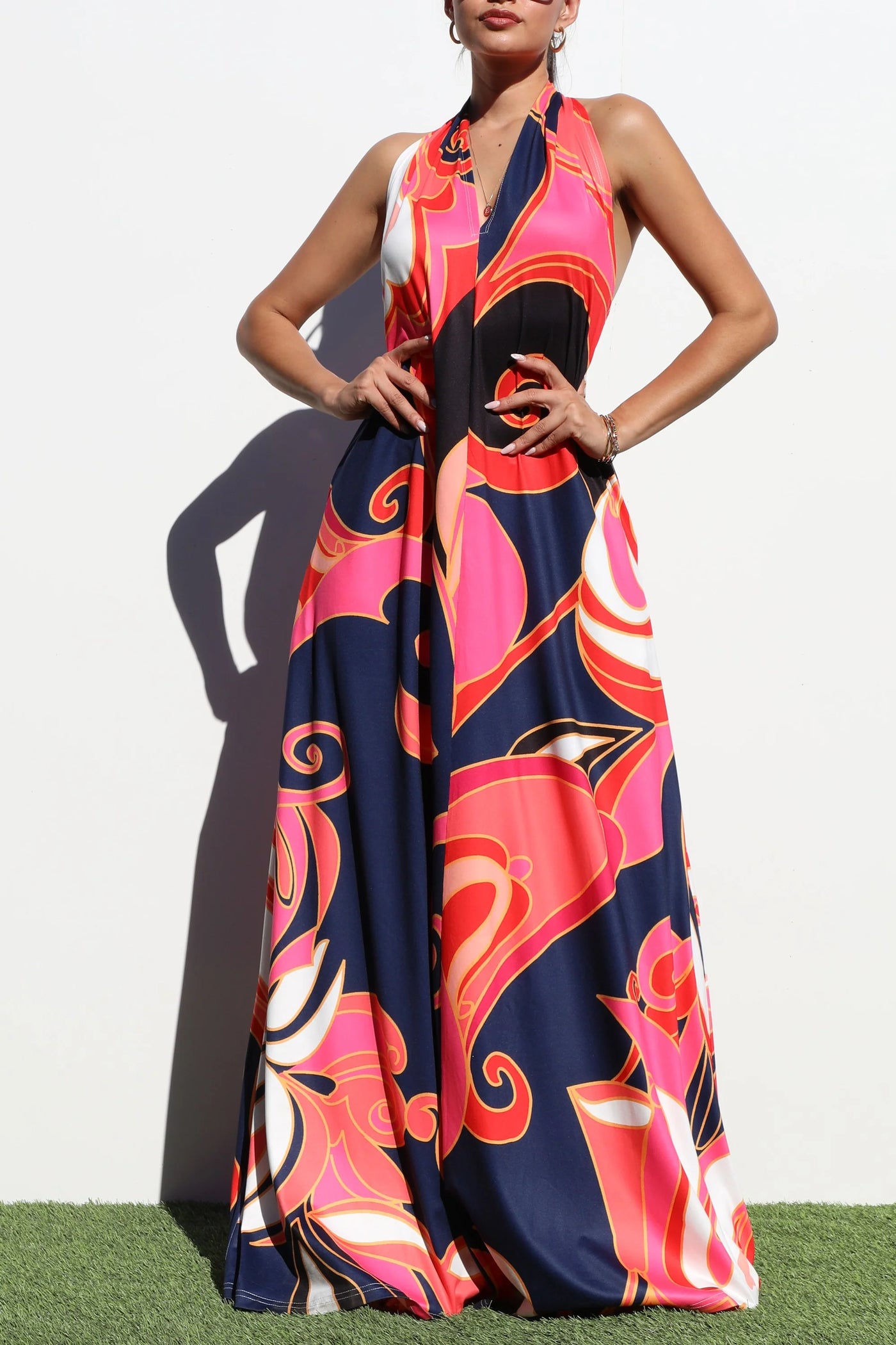 Isla Printed Halter Knit Maxi Dress