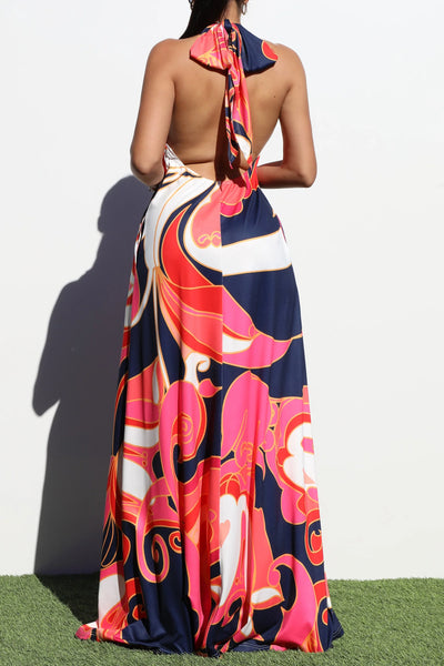 Isla Printed Halter Knit Maxi Dress