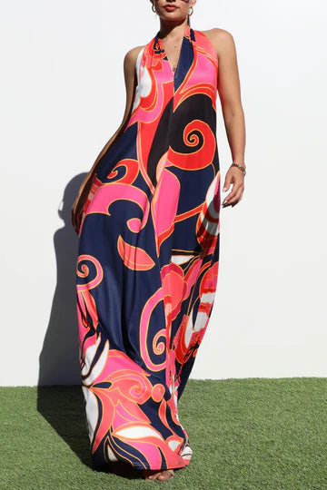 Isla Printed Halter Knit Maxi Dress