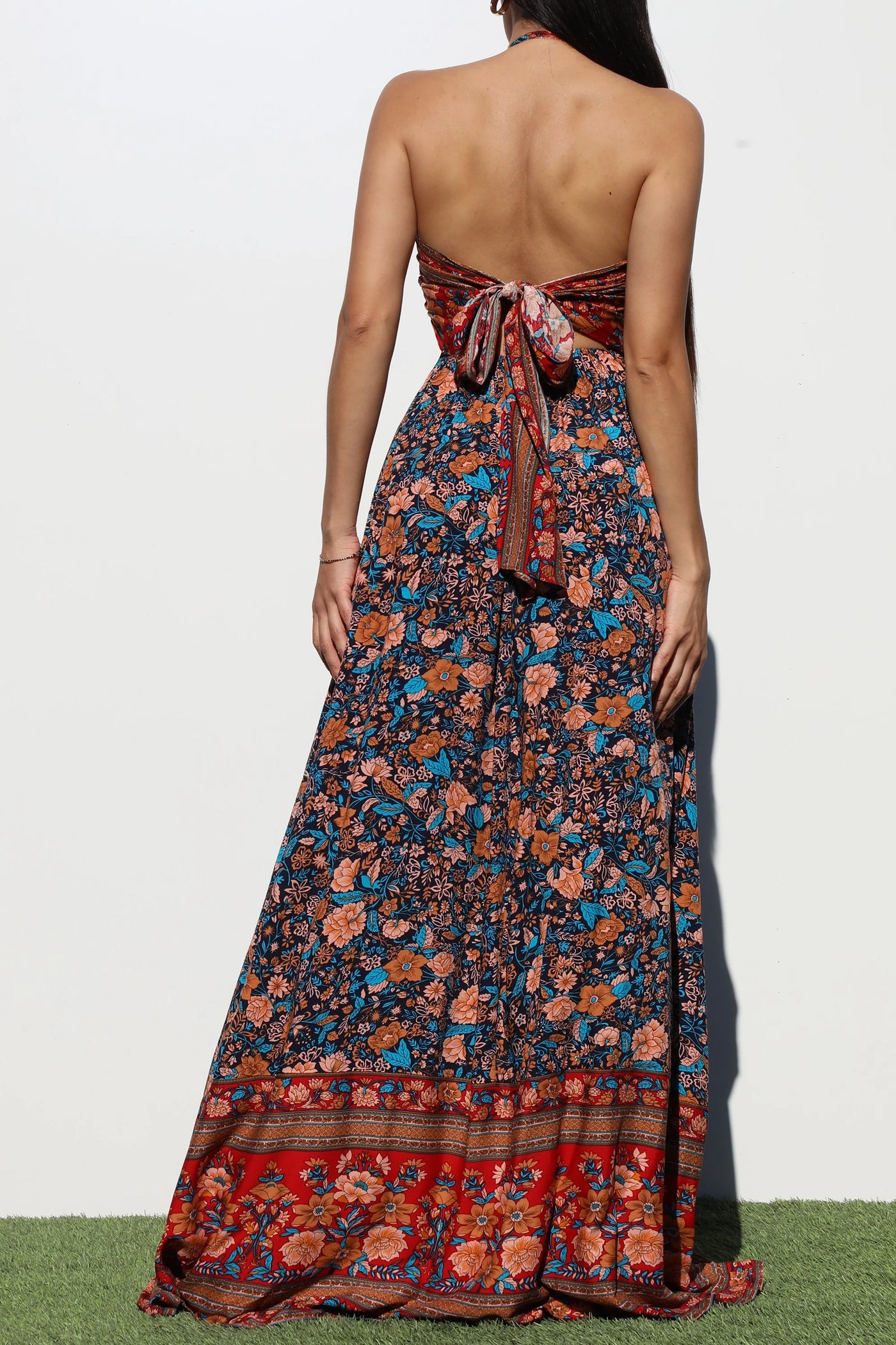 Janice Multi Print Halter Maxi Dress