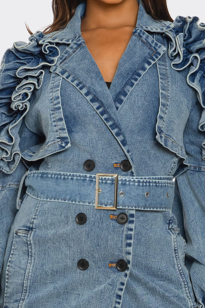 Amaria Denim Ruffle Detail Coat