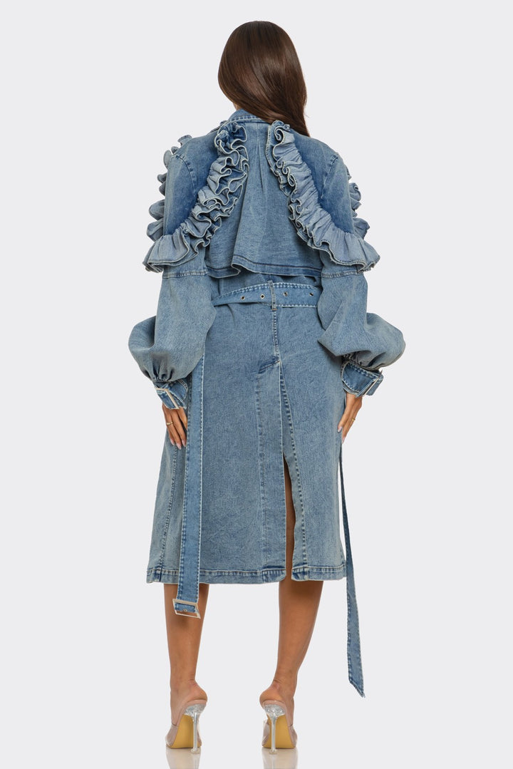 Amaria Denim Ruffle Detail Coat