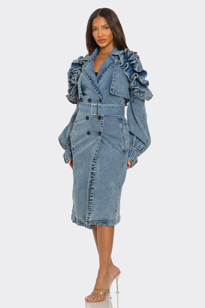 Amaria Denim Ruffle Detail Coat