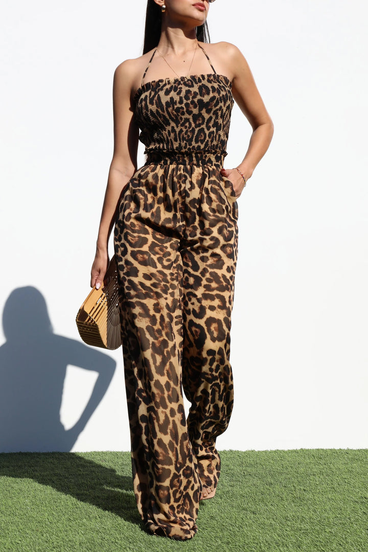 Leopard Halter Top Jumpsuit
