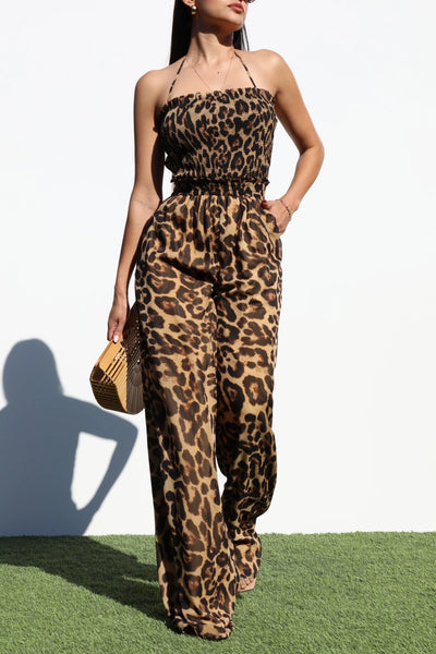 Leopard Halter Top Jumpsuit