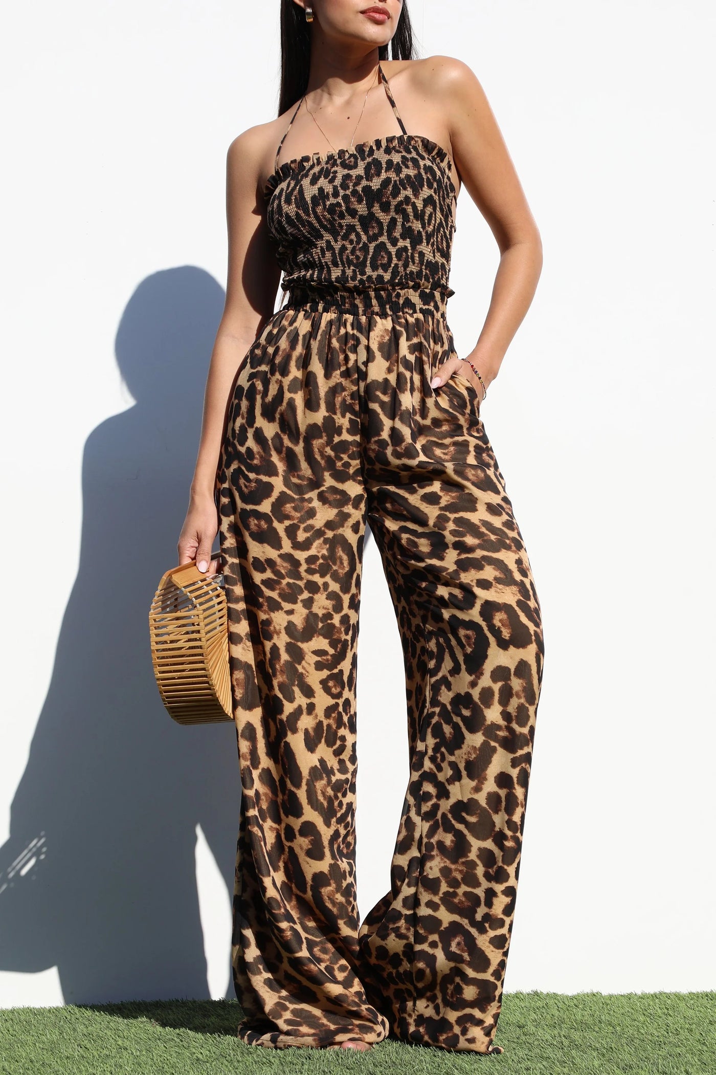 Leopard Halter Top Jumpsuit