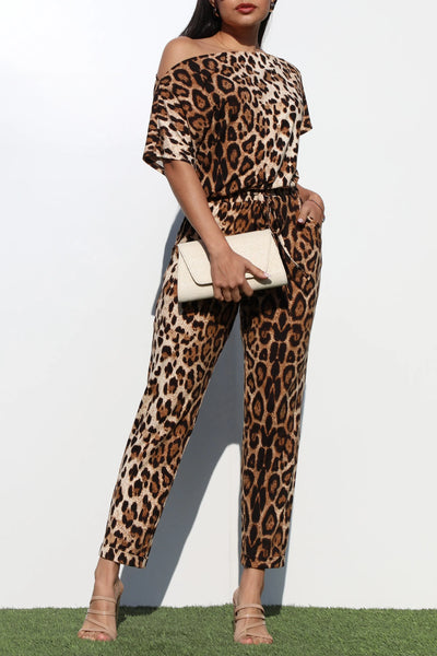 Candace Leopard Off The Shoulder Jumpsuit