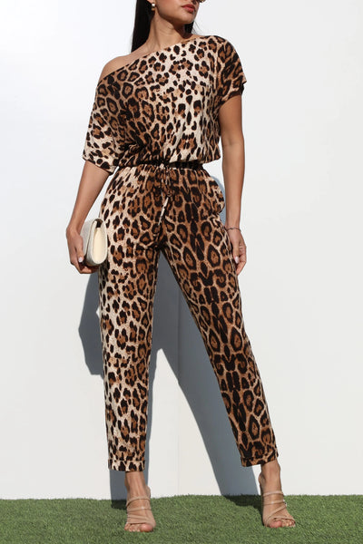 Candace Leopard Off The Shoulder Jumpsuit