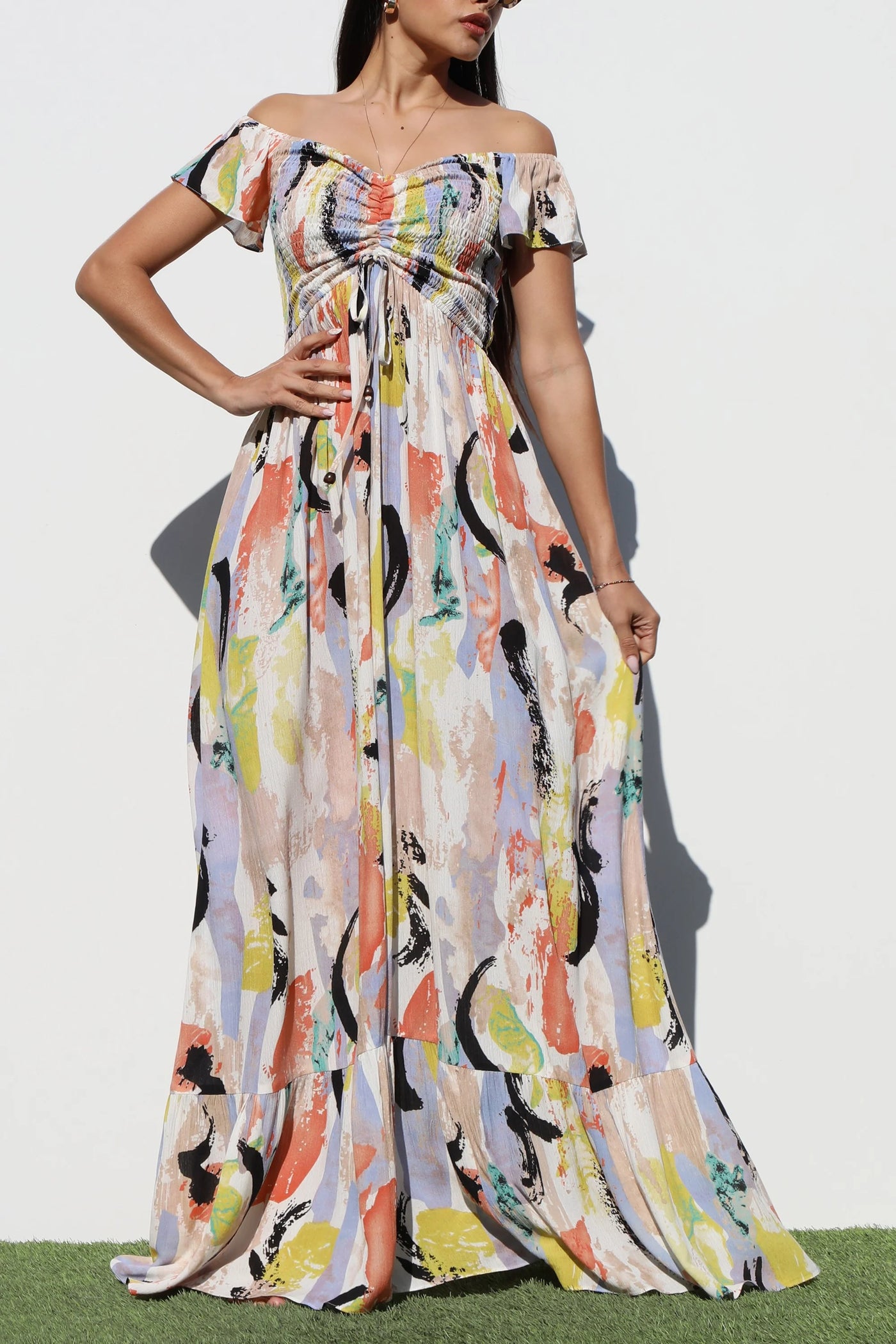 Jasmine Multi Print Smocked Top Maxi Dress