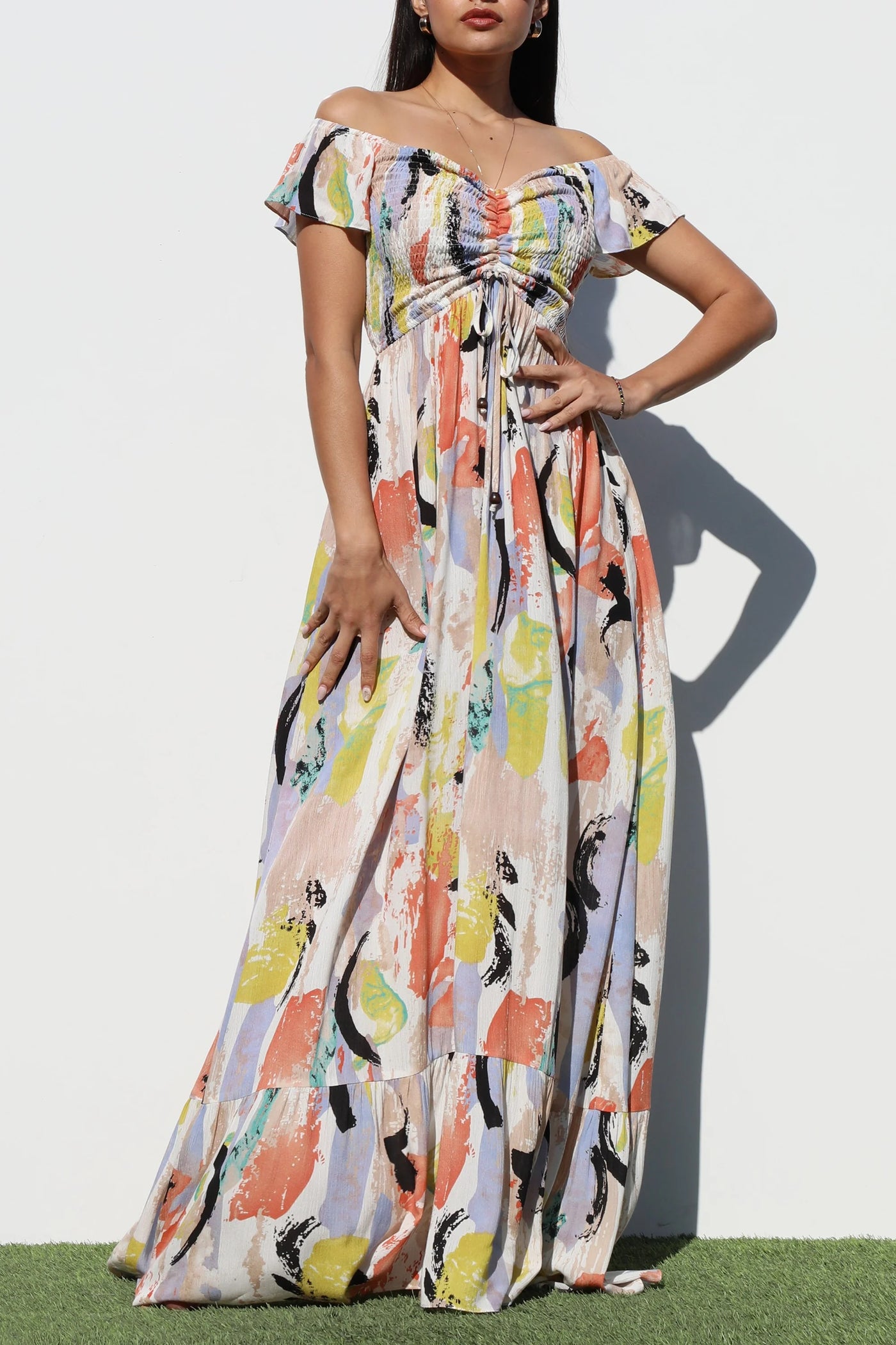 Jasmine Multi Print Smocked Top Maxi Dress