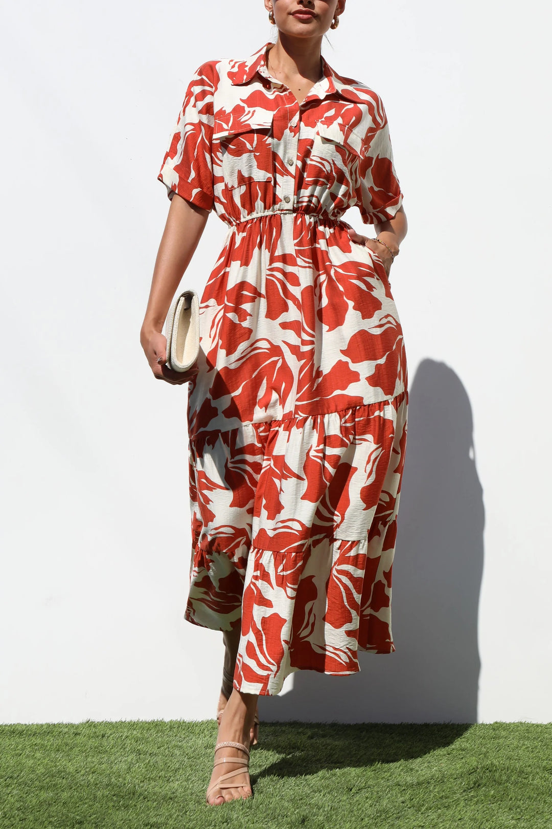 Jalissa Multi Print Button Down Midi Dress