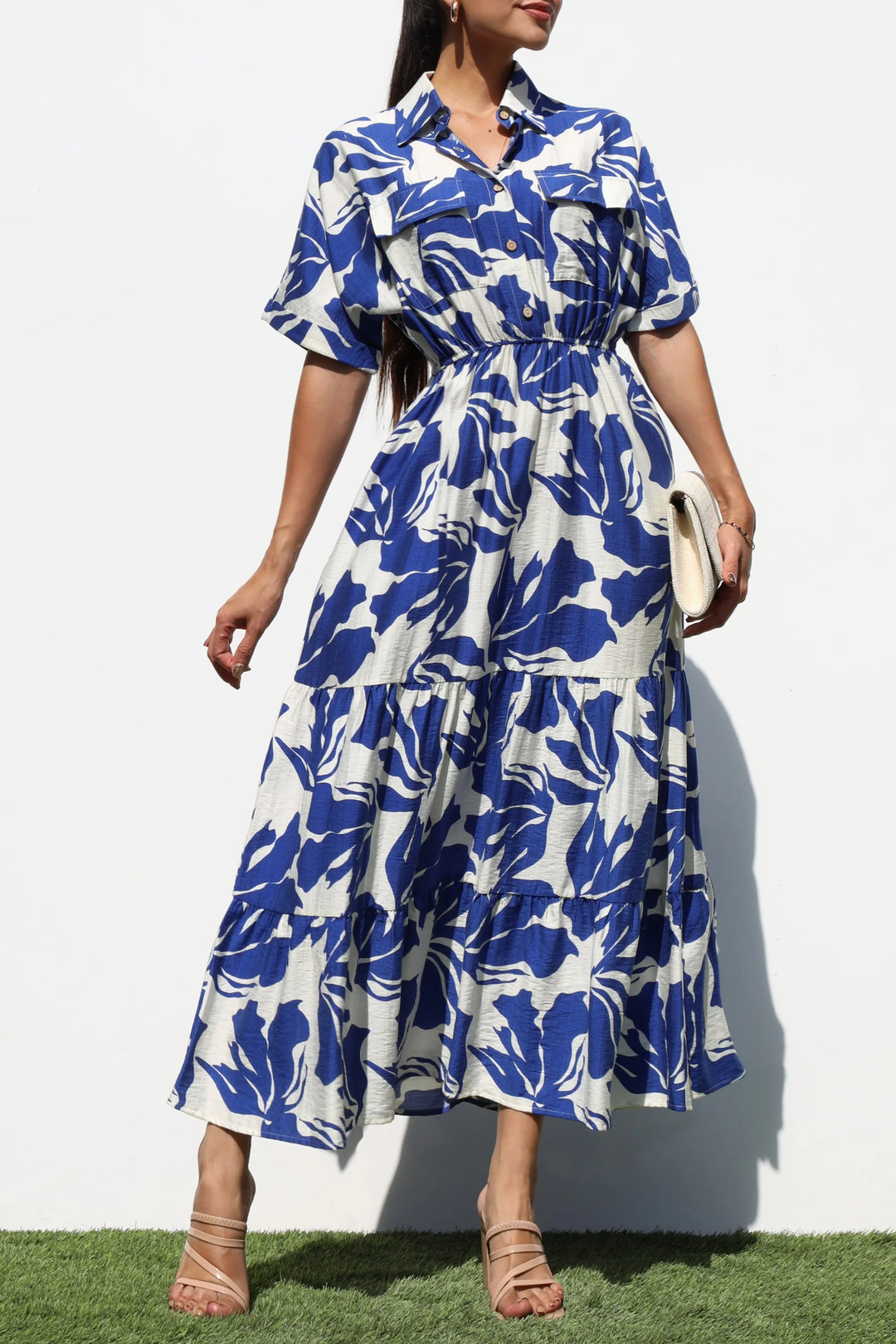 Jalissa Multi Print Button Down Midi Dress