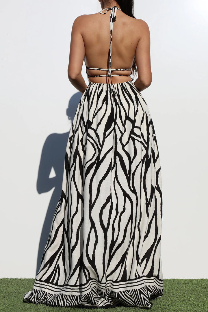 Zebra Print Cutout Maxi Dress