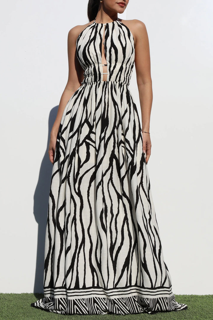 Zebra Print Cutout Maxi Dress