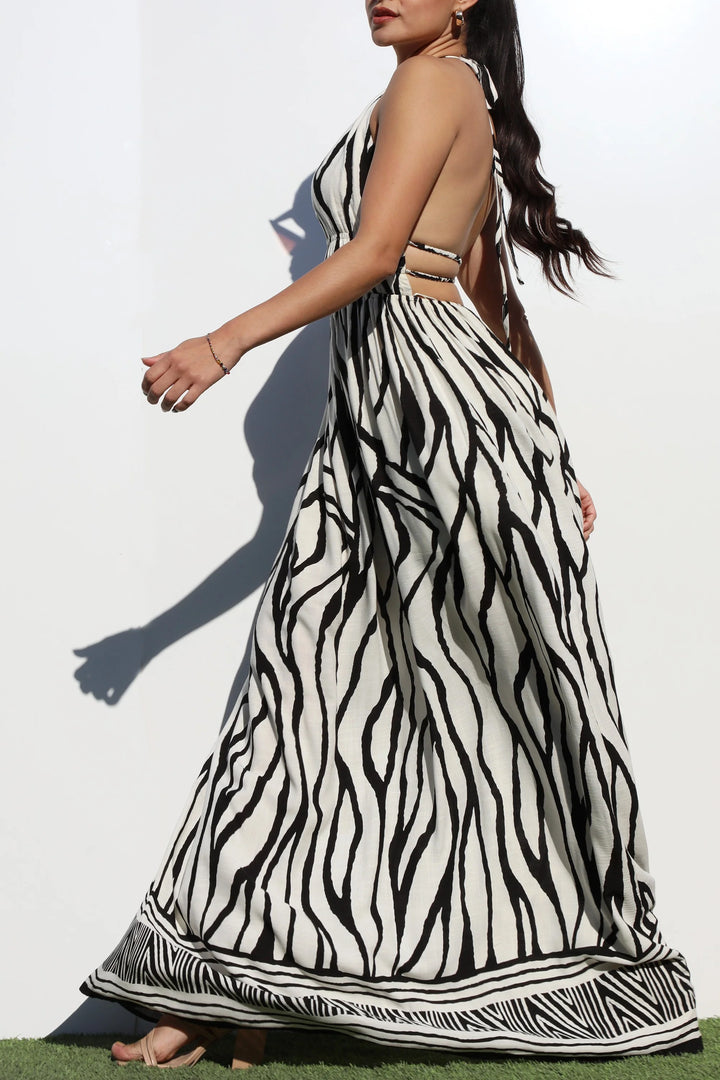 Zebra Print Cutout Maxi Dress