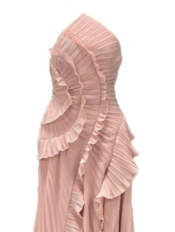 Blush Pleated Ruffle Maxi Dress