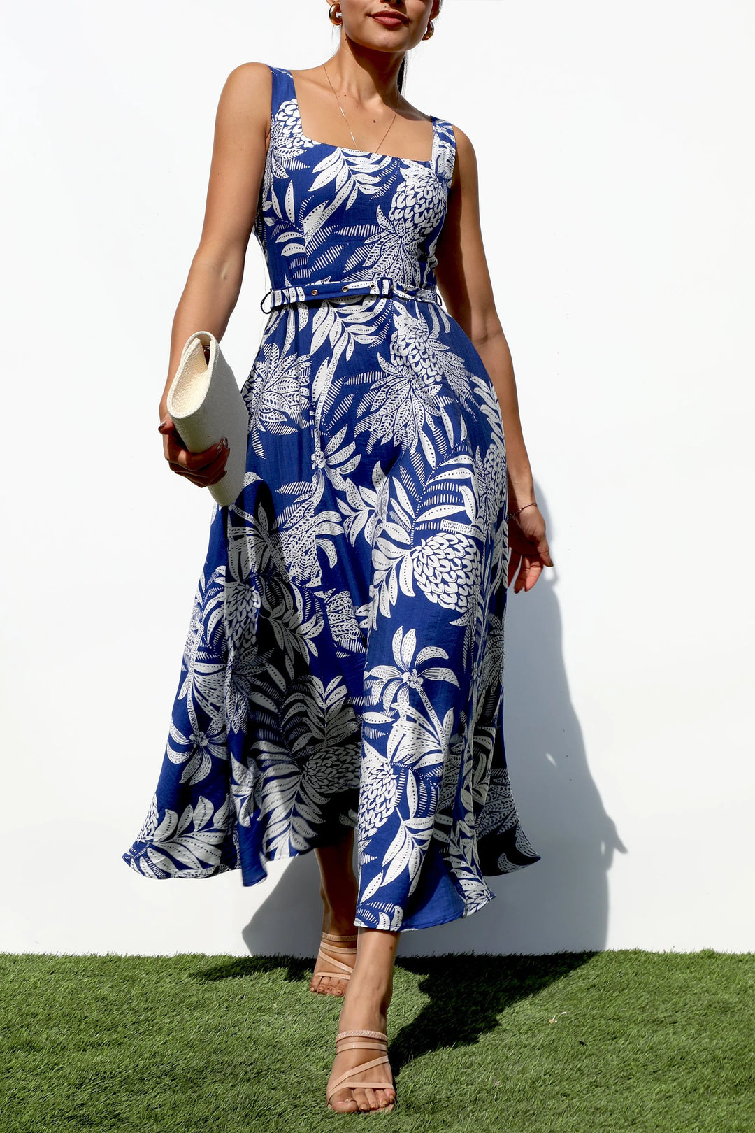 Floral Printed Square Neck Midi Dress