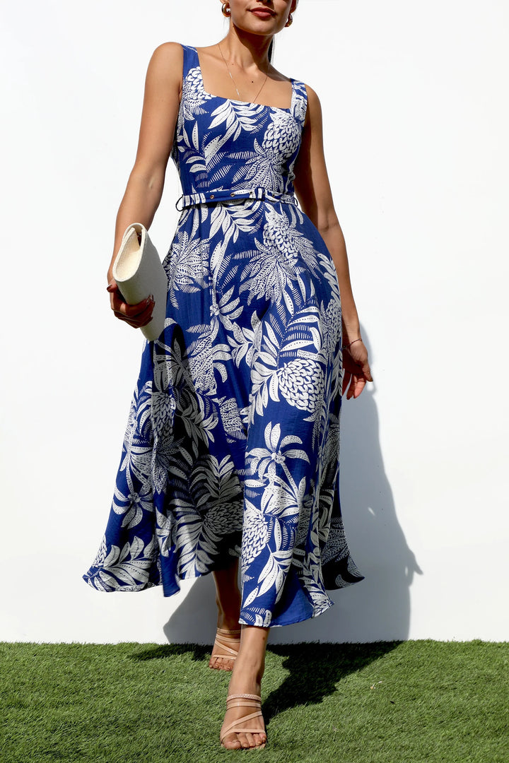 Floral Printed Square Neck Midi Dress