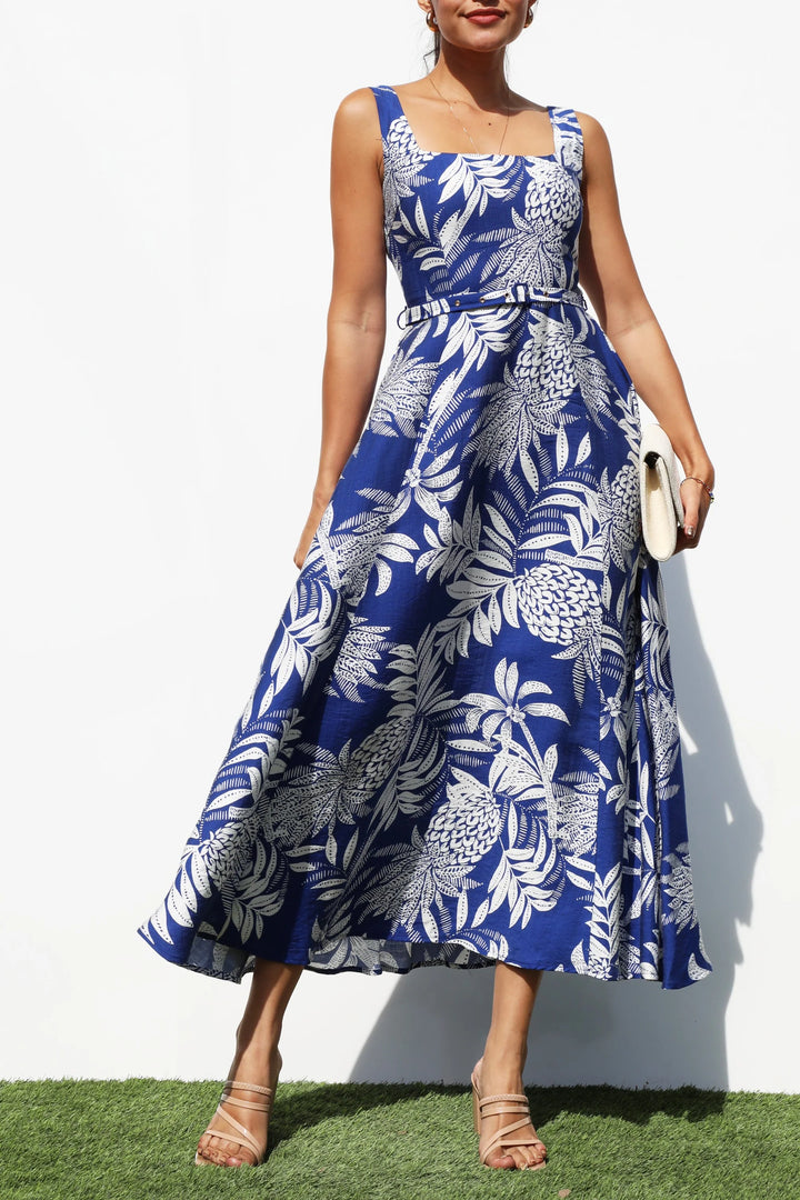 Floral Printed Square Neck Midi Dress
