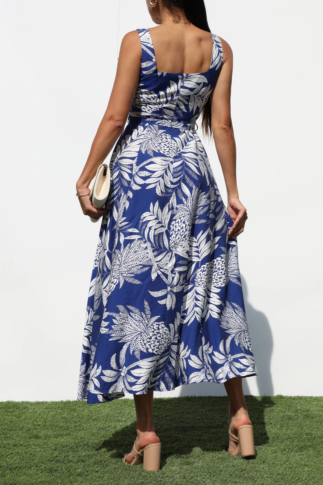 Floral Printed Square Neck Midi Dress