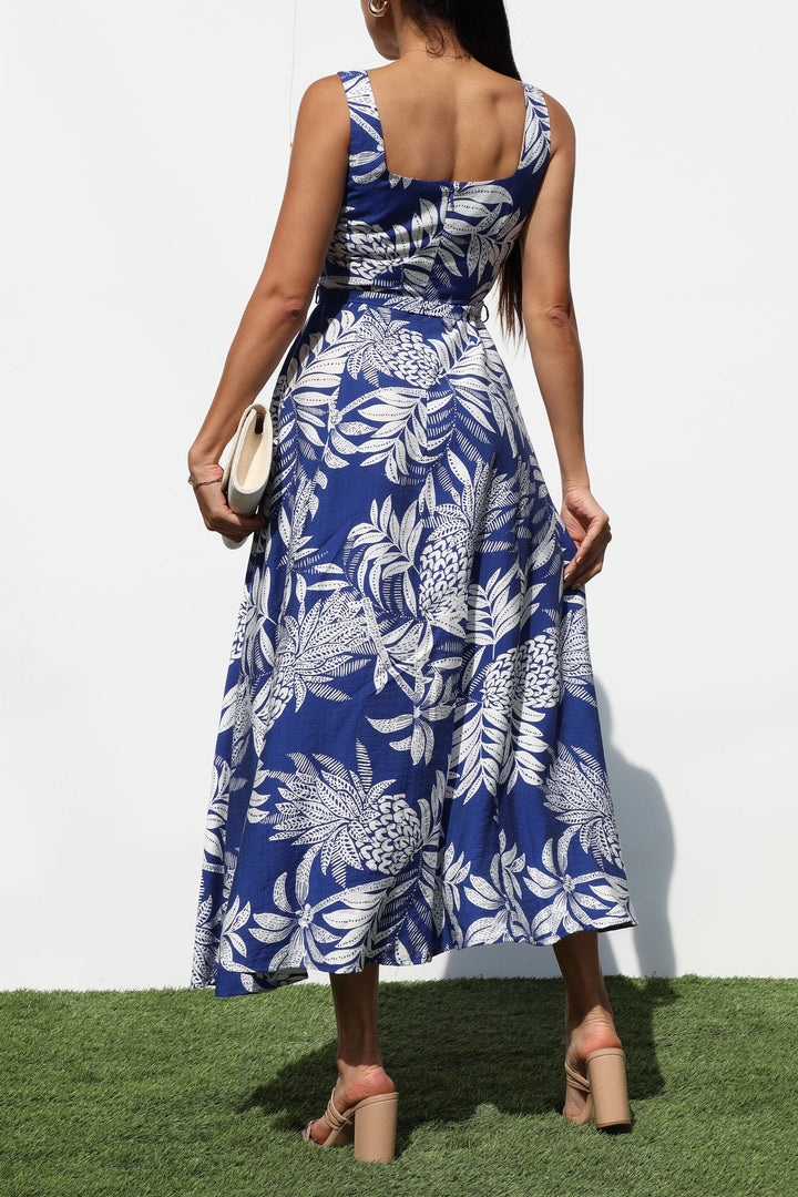 Floral Printed Square Neck Midi Dress