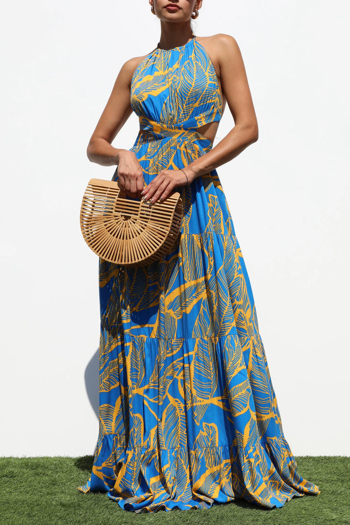 Halter Multi Print Maxi Dress