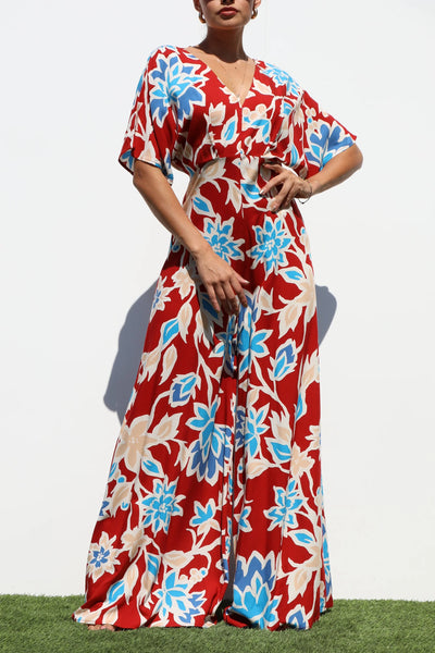 Floral Print Loose Fitting Maxi Jumpsuit
