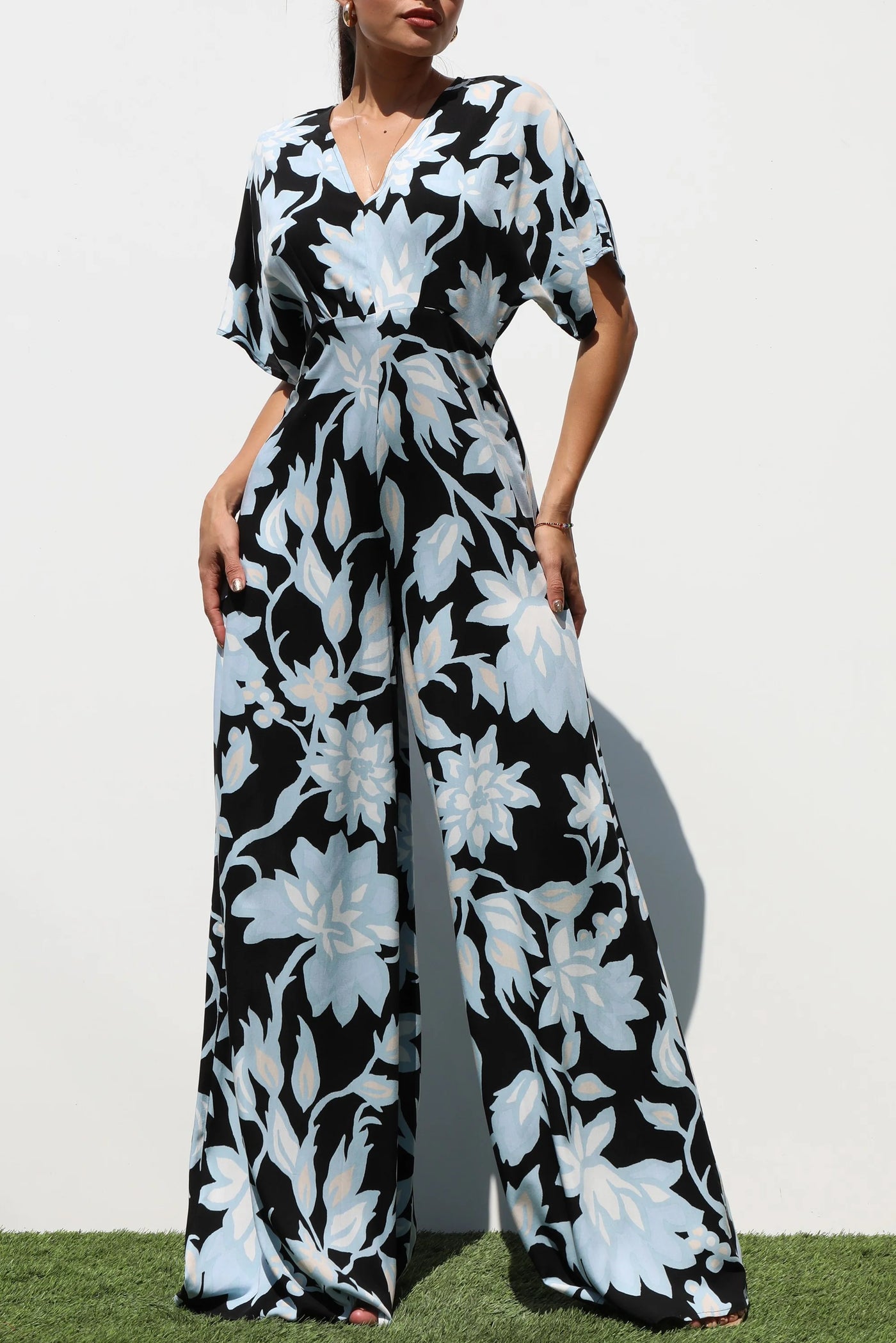 Floral Print Loose Fitting Maxi Jumpsuit